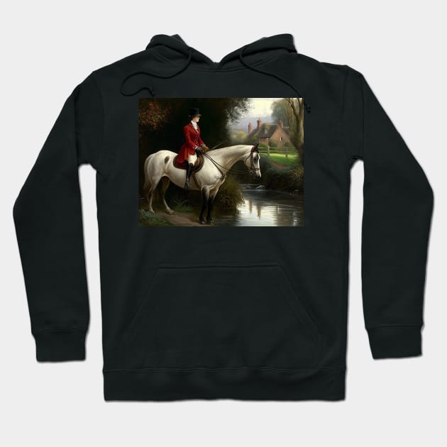 Vintage Horse Riding Oil Painting Hoodie by Walter WhatsHisFace